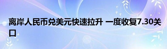 离岸人民币兑美元快速拉升 一度收复7.30关口