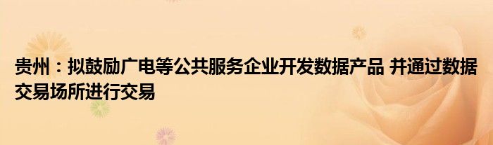 贵州：拟鼓励广电等公共服务企业开发数据产品 并通过数据交易场所进行交易