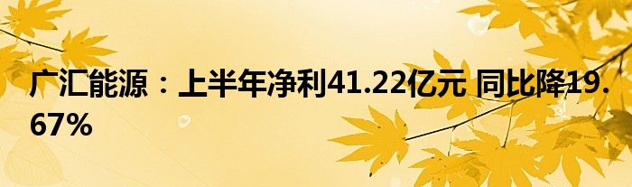 广汇能源：上半年净利41.22亿元 同比降19.67%