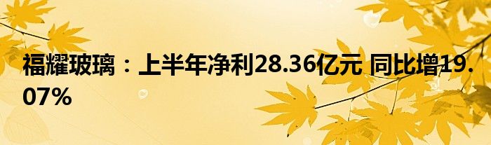 福耀玻璃：上半年净利28.36亿元 同比增19.07%