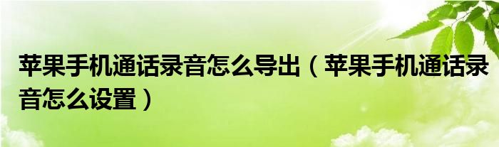 苹果手机通话录音怎么导出（苹果手机通话录音怎么设置）