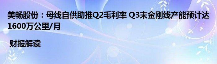 美畅股份：母线自供助推Q2毛利率 Q3末金刚线产能预计达1600万公里/月 | 财报解读