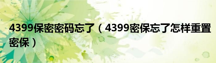 4399保密密码忘了（4399密保忘了怎样重置密保）