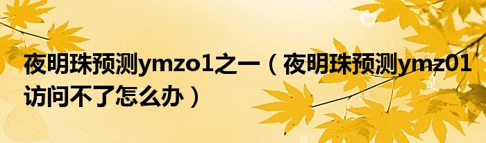 夜明珠预测ymzo1之一（夜明珠预测ymz01访问不了怎么办）