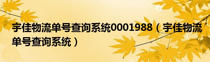 宇佳物流单号查询系统0001988（宇佳物流单号查询系统）