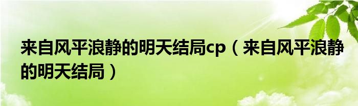 来自风平浪静的明天结局cp（来自风平浪静的明天结局）