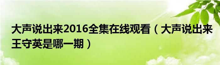 大声说出来2016全集在线观看（大声说出来王守英是哪一期）