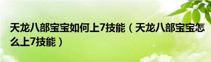 天龙八部宝宝如何上7技能（天龙八部宝宝怎么上7技能）