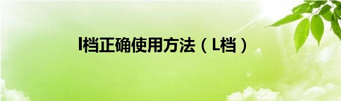 l档正确使用方法（L档）