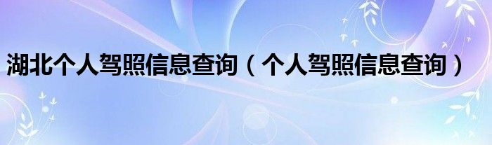 湖北个人驾照信息查询（个人驾照信息查询）