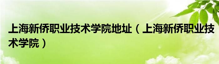 上海新侨职业技术学院地址（上海新侨职业技术学院）