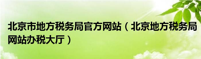 北京市地方税务局官方网站（北京地方税务局网站办税大厅）