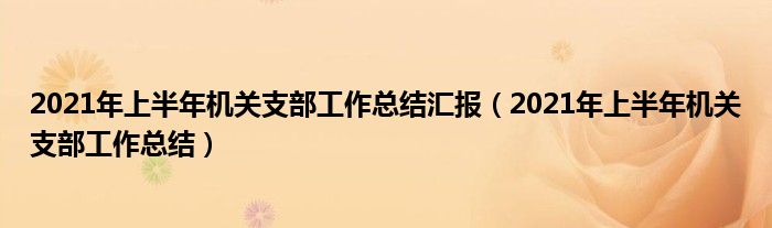 2021年上半年机关支部工作总结汇报（2021年上半年机关支部工作总结）