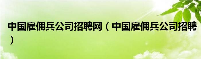 中国雇佣兵公司招聘网（中国雇佣兵公司招聘）