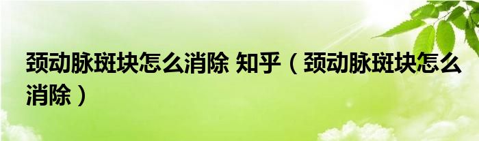 颈动脉斑块怎么消除 知乎（颈动脉斑块怎么消除）