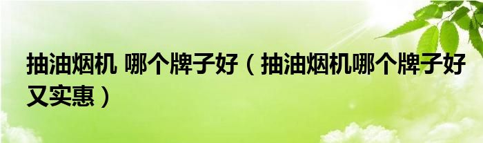 抽油烟机 哪个牌子好（抽油烟机哪个牌子好又实惠）