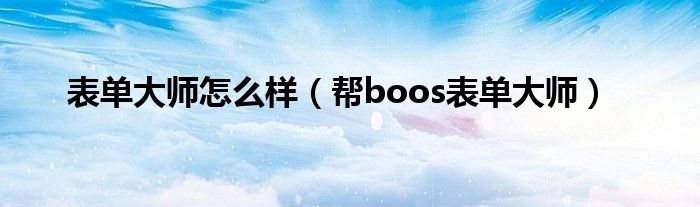 表单大师怎么样（帮boos表单大师）