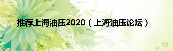 推荐上海油压2020（上海油压论坛）