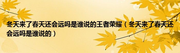 冬天来了春天还会远吗是谁说的王者荣耀（冬天来了春天还会远吗是谁说的）