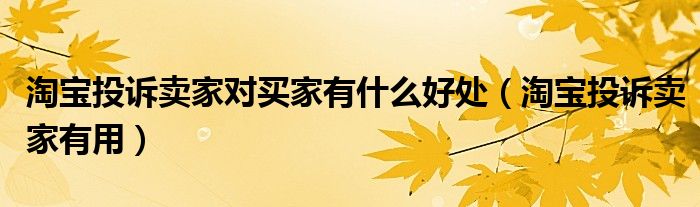 淘宝投诉卖家对买家有什么好处（淘宝投诉卖家有用）