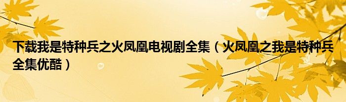 下载我是特种兵之火凤凰电视剧全集（火凤凰之我是特种兵全集优酷）