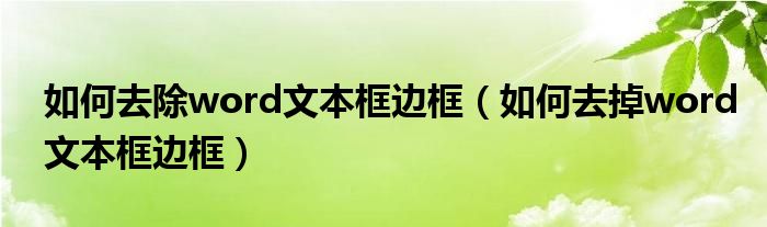 如何去除word文本框边框（如何去掉word文本框边框）