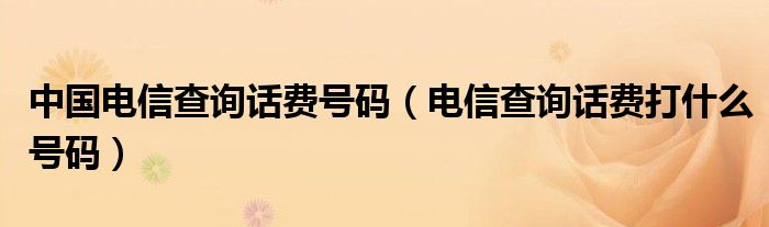 中国电信查询话费号码（电信查询话费打什么号码）