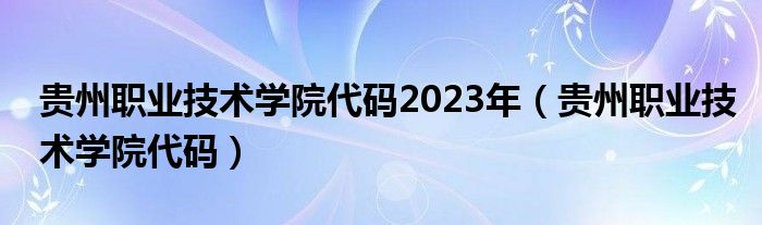 贵州职业技术学院代码2023年（贵州职业技术学院代码）