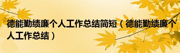 德能勤绩廉个人工作总结简短（德能勤绩廉个人工作总结）