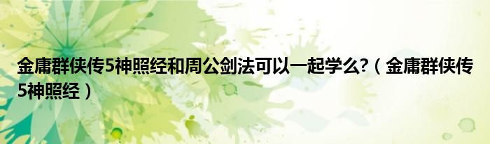 金庸群侠传5神照经和周公剑法可以一起学么?（金庸群侠传5神照经）