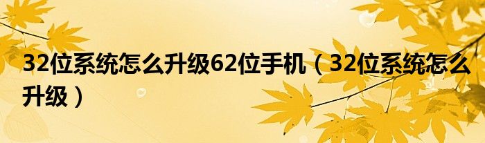 32位系统怎么升级62位手机（32位系统怎么升级）