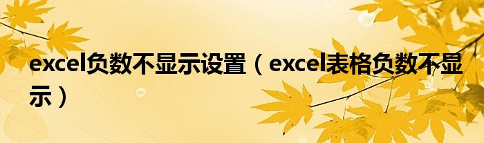 excel负数不显示设置（excel表格负数不显示）