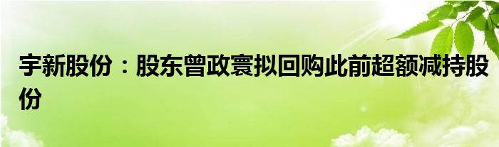 宇新股份：股东曾政寰拟回购此前超额减持股份