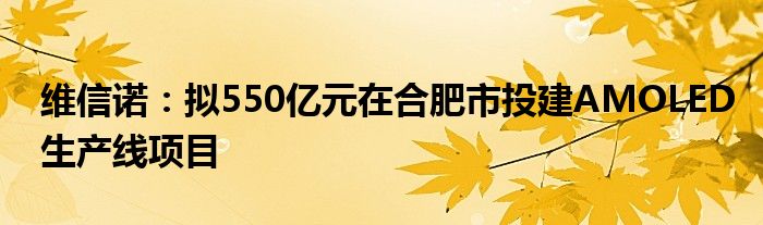 维信诺：拟550亿元在合肥市投建AMOLED生产线项目