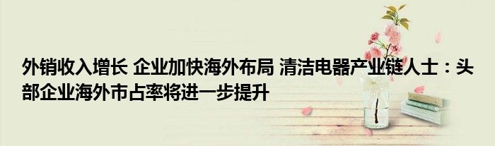 外销收入增长 企业加快海外布局 清洁电器产业链人士：头部企业海外市占率将进一步提升