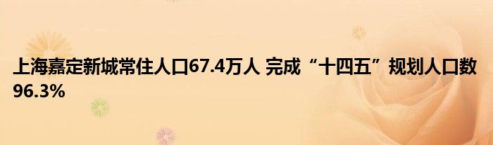 上海嘉定新城常住人口67.4万人 完成“十四五”规划人口数96.3%