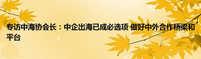 专访中海协会长：中企出海已成必选项 做好中外合作桥梁和平台