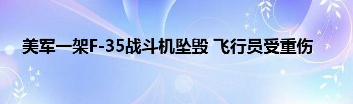 美军一架F-35战斗机坠毁 飞行员受重伤