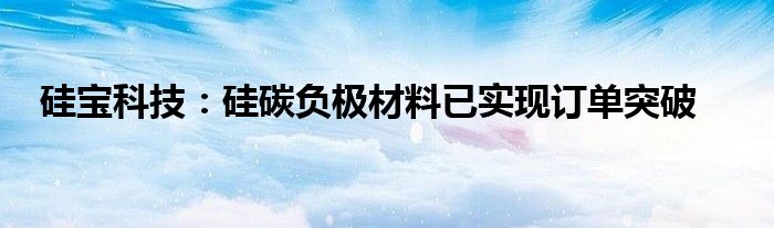 硅宝科技：硅碳负极材料已实现订单突破