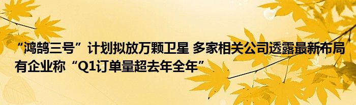 “鸿鹄三号”计划拟放万颗卫星 多家相关公司透露最新布局 有企业称“Q1订单量超去年全年”