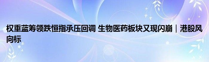 权重蓝筹领跌恒指承压回调 生物医药板块又现闪崩｜港股风向标