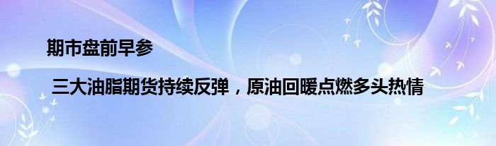 期市盘前早参 | 三大油脂期货持续反弹，原油回暖点燃多头热情