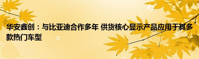 华安鑫创：与比亚迪合作多年 供货核心显示产品应用于其多款热门车型