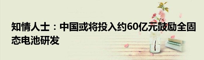 知情人士：中国或将投入约60亿元鼓励全固态电池研发