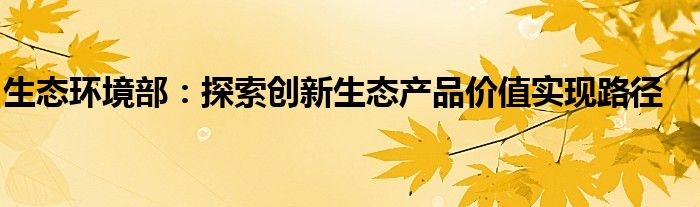 生态环境部：探索创新生态产品价值实现路径