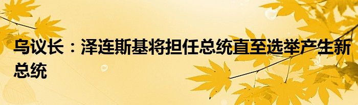 乌议长：泽连斯基将担任总统直至选举产生新总统