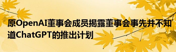 原OpenAI董事会成员揭露董事会事先并不知道ChatGPT的推出计划