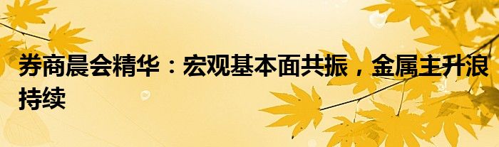 券商晨会精华：宏观基本面共振，金属主升浪持续