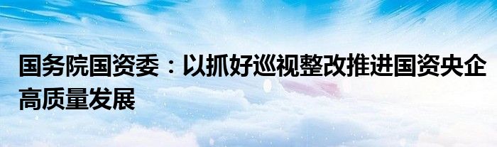 国务院国资委：以抓好巡视整改推进国资央企高质量发展