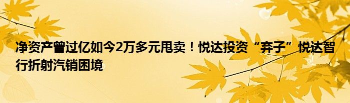 净资产曾过亿如今2万多元甩卖！悦达投资“弃子”悦达智行折射汽销困境